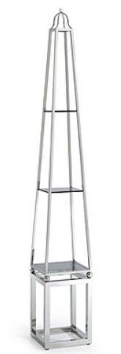 Luxus Wohnzimmer Regalschrank Silber / Schwarz 28 x 28 x H. 170 cm - Wohnzimmerschrank