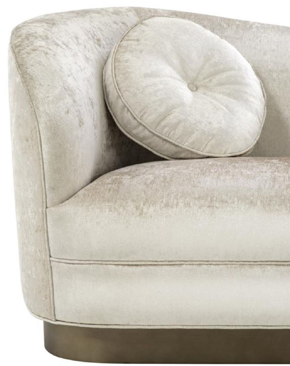 Luxus Wohnzimmer Sofa Weiß-Beige / Bronze 230 x 85 x H. 82 cm - Gebogene Luxus Couch mit 2 dekorativen Kissen