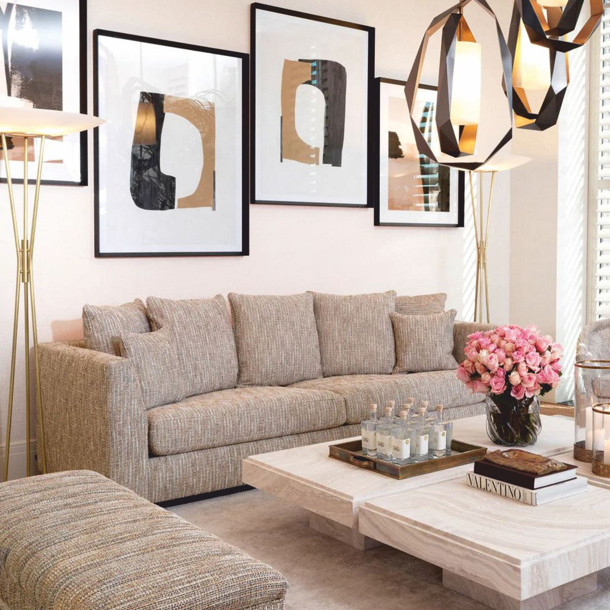 Luxus Wohnzimmer Sofa Beige / Schwarz 255 cm - Wohnzimmer & Hotel Möbel