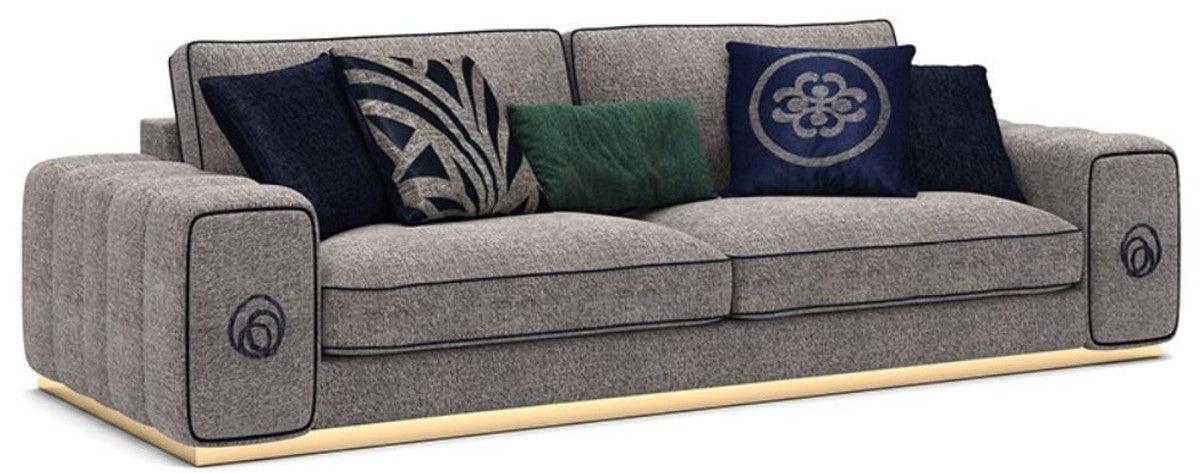 Luxus Wohnzimmer Sofa Grau / Schwarz / Gold 260 x 100 x H. 65 cm - Edle Wohnzimmer Möbel - Luxus Möbel
