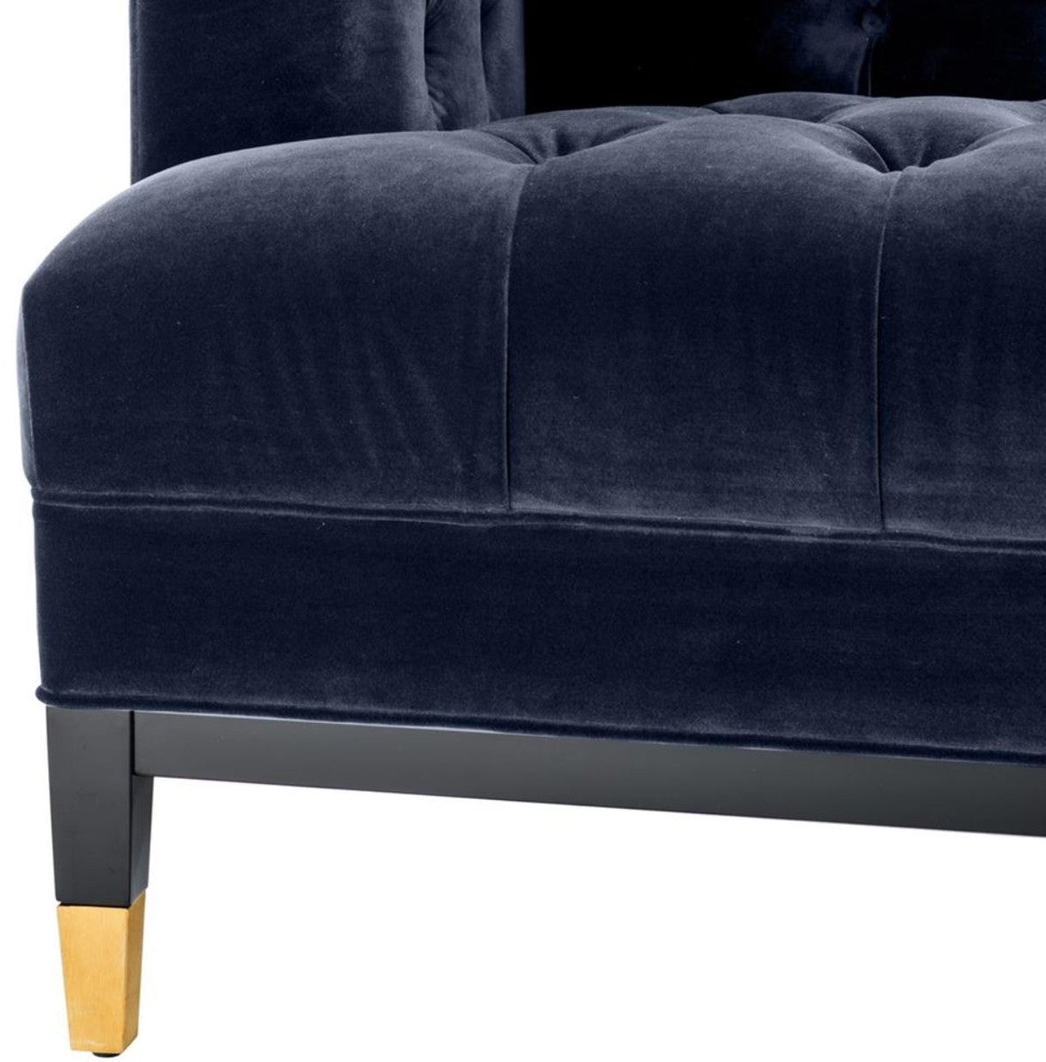 Luxus Wohnzimmer Sofa Mitternachtsblau / Schwarz / Messingfarben 230 x 85 x H. 79 cm - Chesterfield Samtsofa