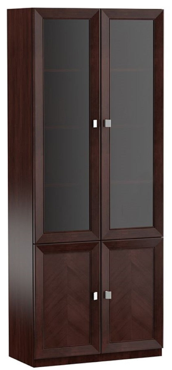 Luxus Wohnzimmerschrank mit 4 Türen Dunkelbraun / Silber 90,6 x 44,2 x H. 225,6 cm - Luxus Kollektion