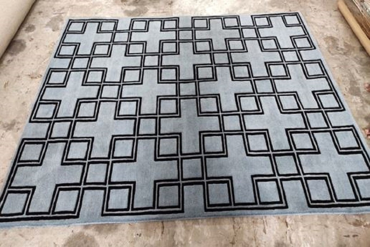 Luxus Wollteppich Grau / Schwarz 300 x 400 cm - Rechteckiger Design Teppich - Handgetufteter Wohnzimmer Woll Teppich - Luxus Qualität