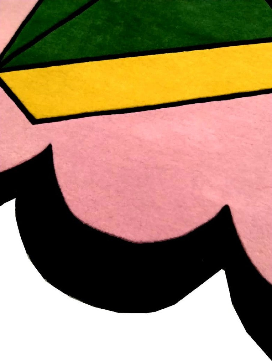 Designer Wollteppich Rosa / Grün / Gelb / Schwarz 200 x 300 cm - Wohnzimmer Teppich mit Design - Luxus Kollektion