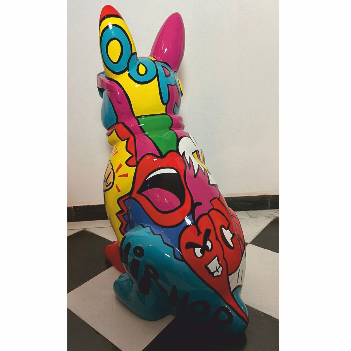 Deko Skulptur Hund Bulldogge Bunt H. 80 cm - Garten Deko Figur