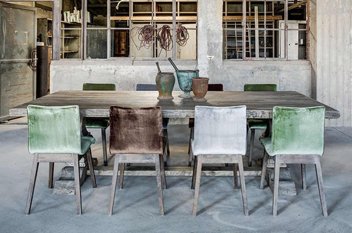 Landhaus Esstisch Eiche Rustic Grey - Barock Stil Tisch Eiche Massiv Massivholz