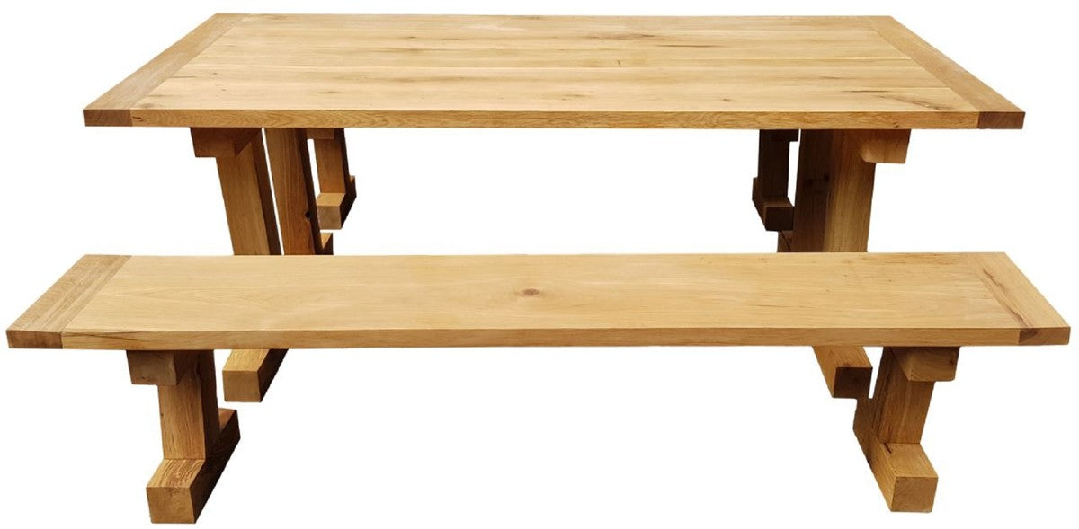 Massivholz Esszimmer Set Naturfarben - Eichenholz Esstisch mit 2 Sitzbänken - Esszimmmer Möbel - Restaurant Möbel - Massive Eichenholz Möbel