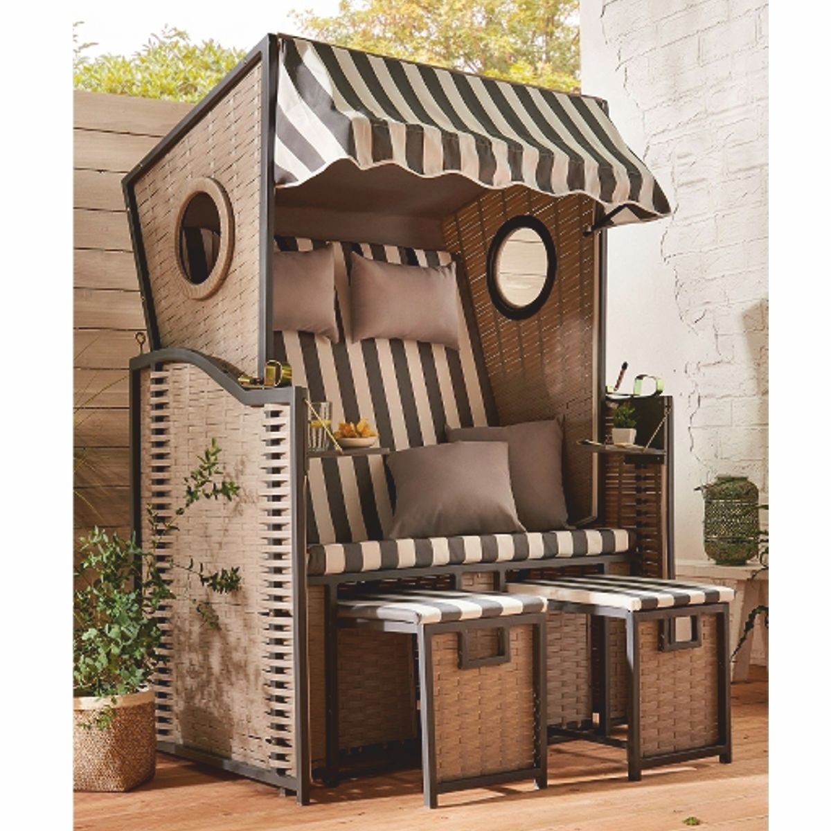 Strandkorb mit Dach Grau / Weiß 114 x 72 x H. 160 cm