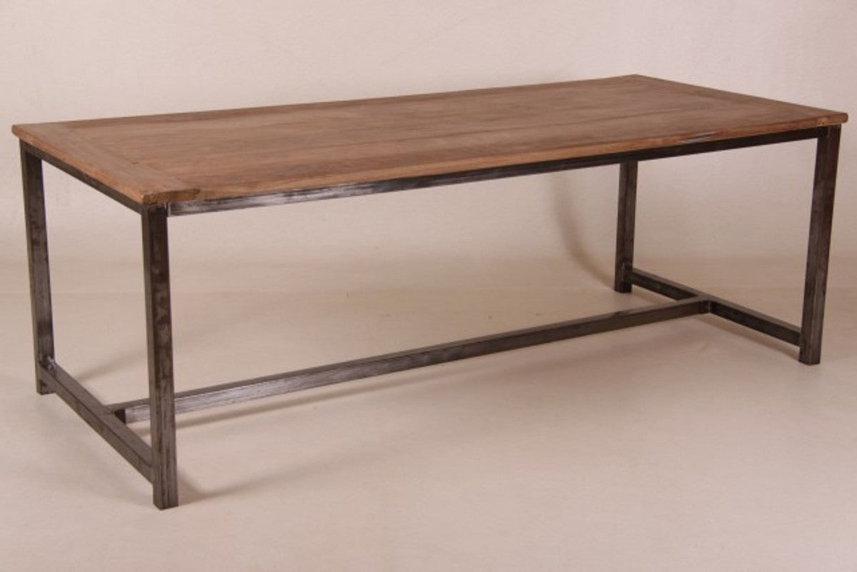 Vintage Teak Esstisch Holzfarben mit Metallgestell - Landhaus Stil Tisch Teakholz