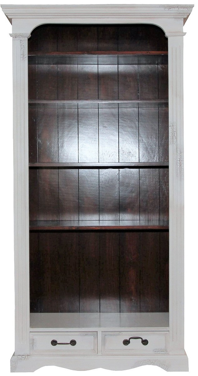 Vintage Bücherschrank Antik Stil Weiss / Holzfarben 190 x 98 cm - Bücherregal Regal Schrank