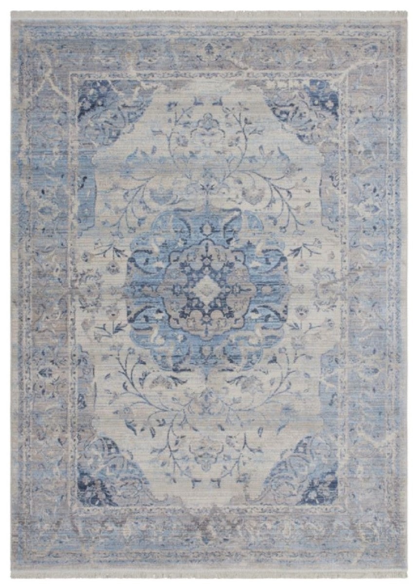 Vintage Teppich Blau / Grau - Verschiedene Größen - Rechteckiger Wohnzimmer Teppich - Deko Accessoires