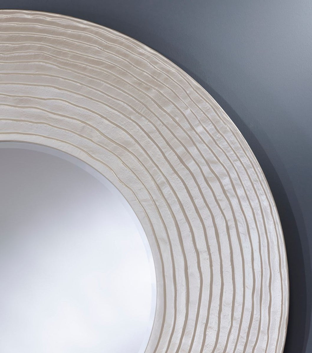 Wohnzimmer Wandspiegel Perlweiß Ø 109 cm - Luxus Wohnzimmer Accessoires