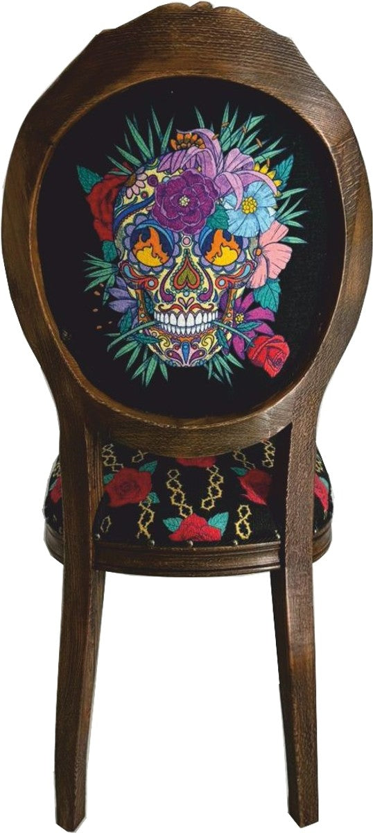 Frida Kahlo by Luxus Barock Esszimmer Stuhl Schwarz / Bunt / Dunkelbraun