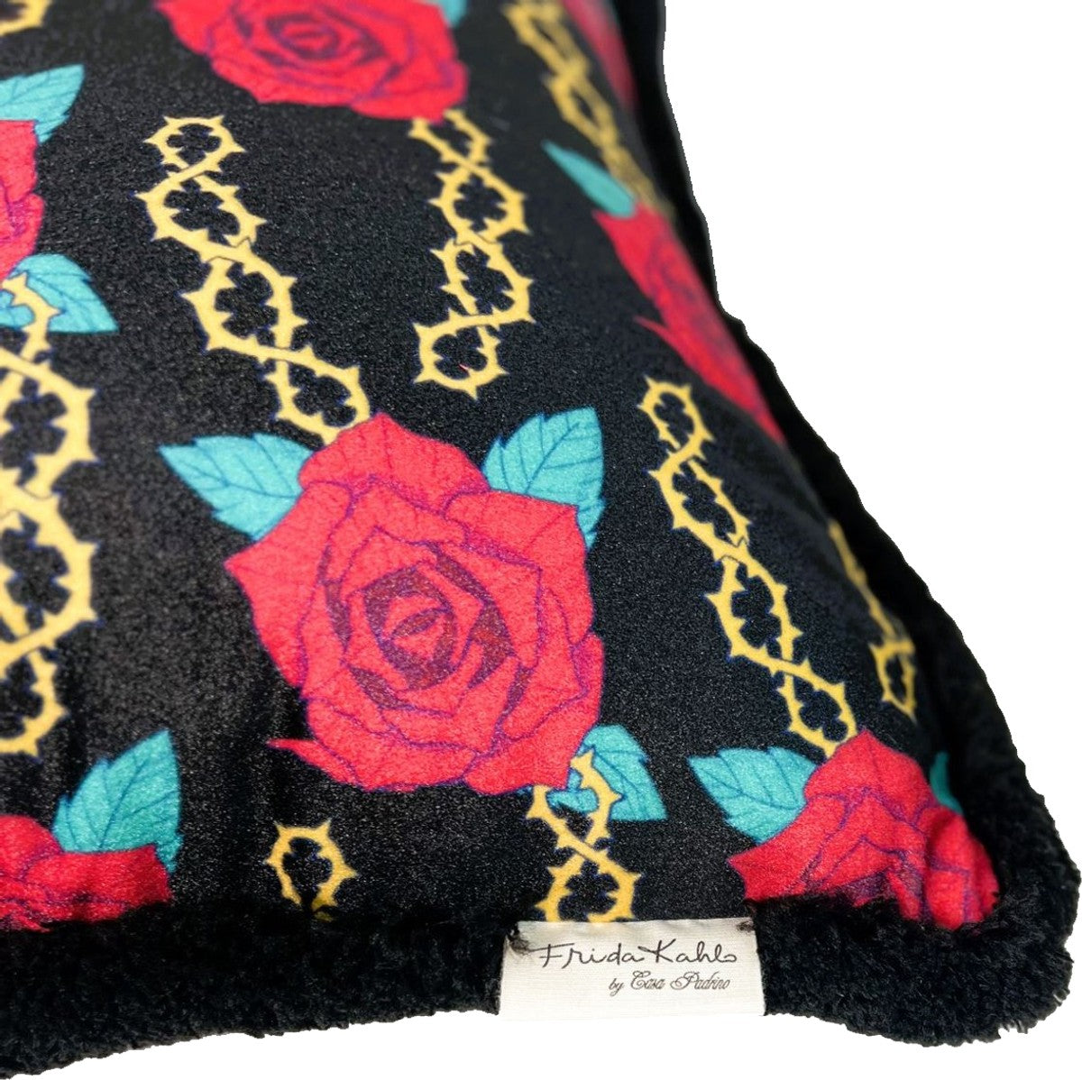 Frida Kahlo by Luxus Deko Kissen mit Strass Steinen Schwarz / Bunt