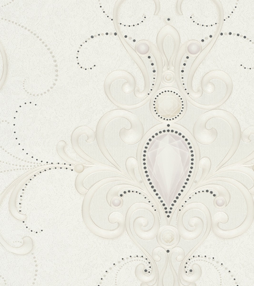 Harald Glööckler Designer Barock Vliestapete 58558 - Ornamente mit Strasssteinen - Beige / Creme