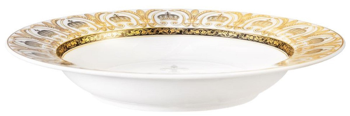 Harald Glööckler Pompöös Porzellan Suppenteller Set mit Krone Weiß / Gold Ø 22,3 x H. 3,7 cm - designed by Harald Glööckler