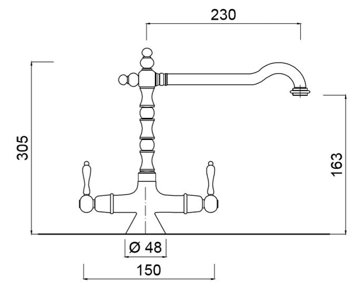 Jugendstil Retro Waschtischarmatur mit Schwenkauslauf Silber / Weiß H. 30,5 cm - Waschbeckenarmatur Made in Italy