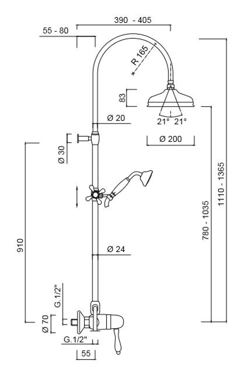 Jugendstil Retro Badezimmer Duschgarnitur Brausemischer mit Säulenbrause Silber / Weiß - Dusch Armatur Brauseset