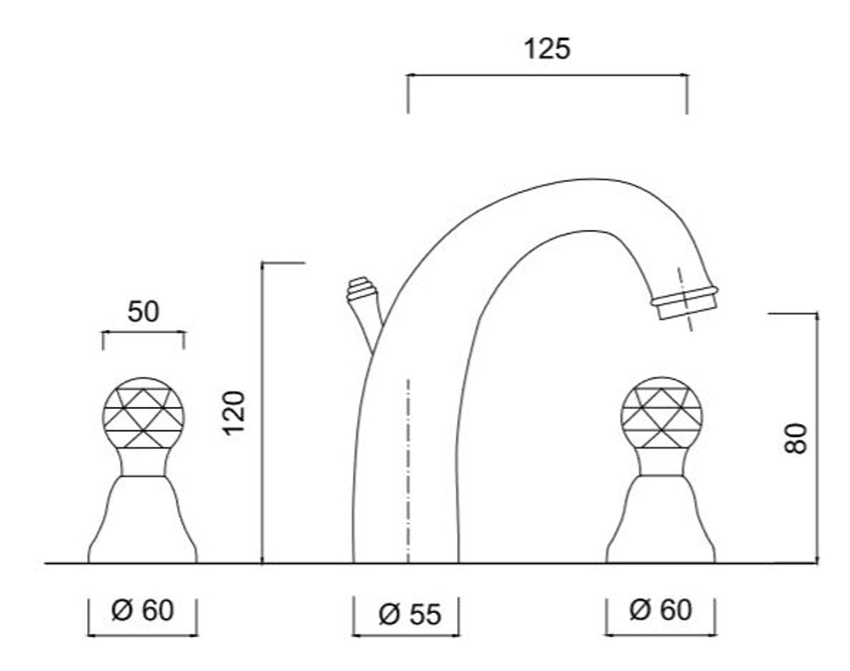 Luxus Waschtisch Armatur / Dreilochbatterie mit Swarovski Kristallglas Silber - Luxus Qualität