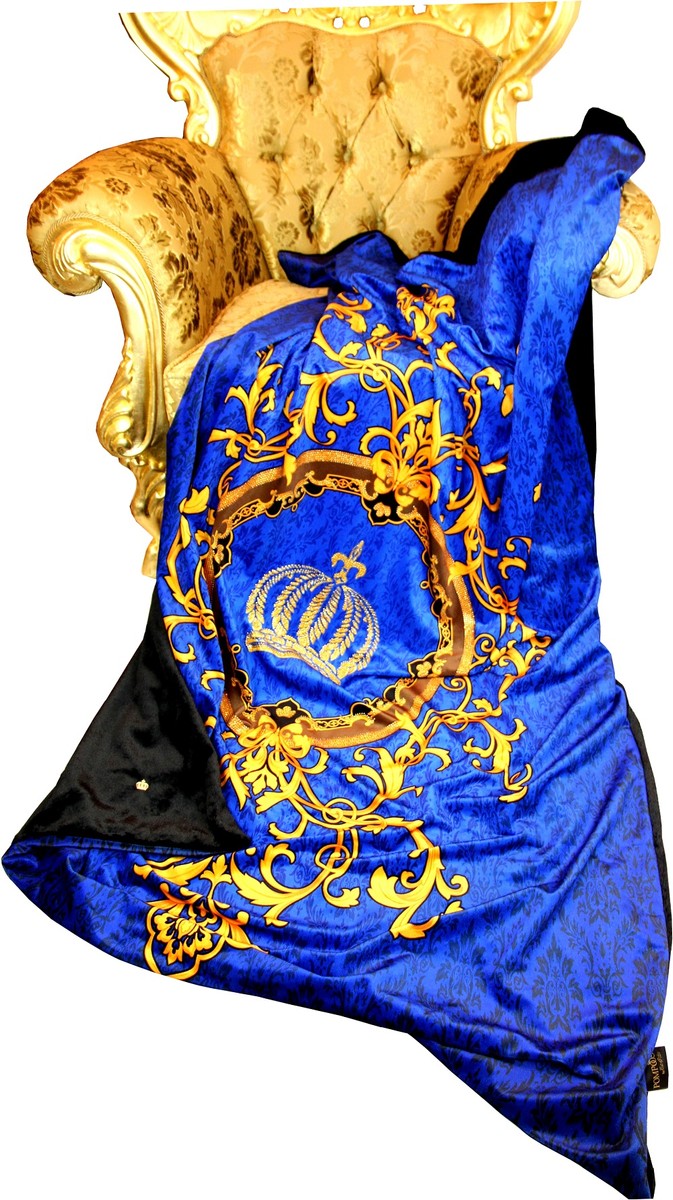 Luxus Wohndecke Pompöös by Barock Royalblau / Gold / Schwarz von Harald Glööckler mit Glitzersteinen