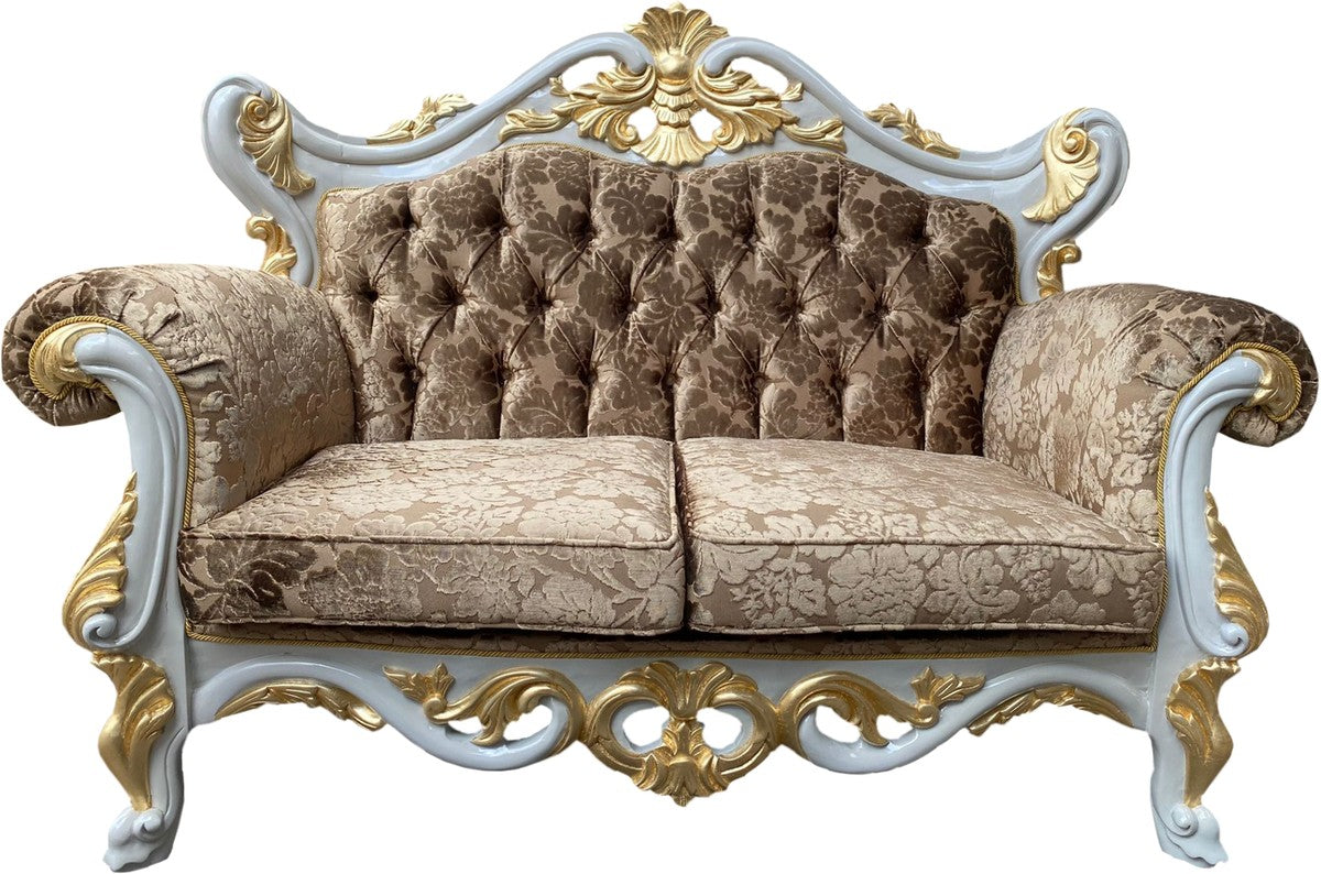 Pompöös by Luxus Barock 2er Sofa Gold Bouquet Muster / Weiß / Gold - Pompööses Barock Sofa designed by Harald Glööckler