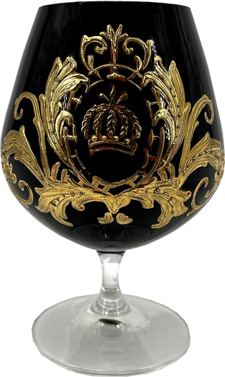 Pompöös by Luxus Cognacglas Set Schwarz / Gold Ø 9 x H. 14,5 cm - Cognacgläser mit 24 Karat Vergoldung - Pompööse Gläser designed by Harald Glööckler
