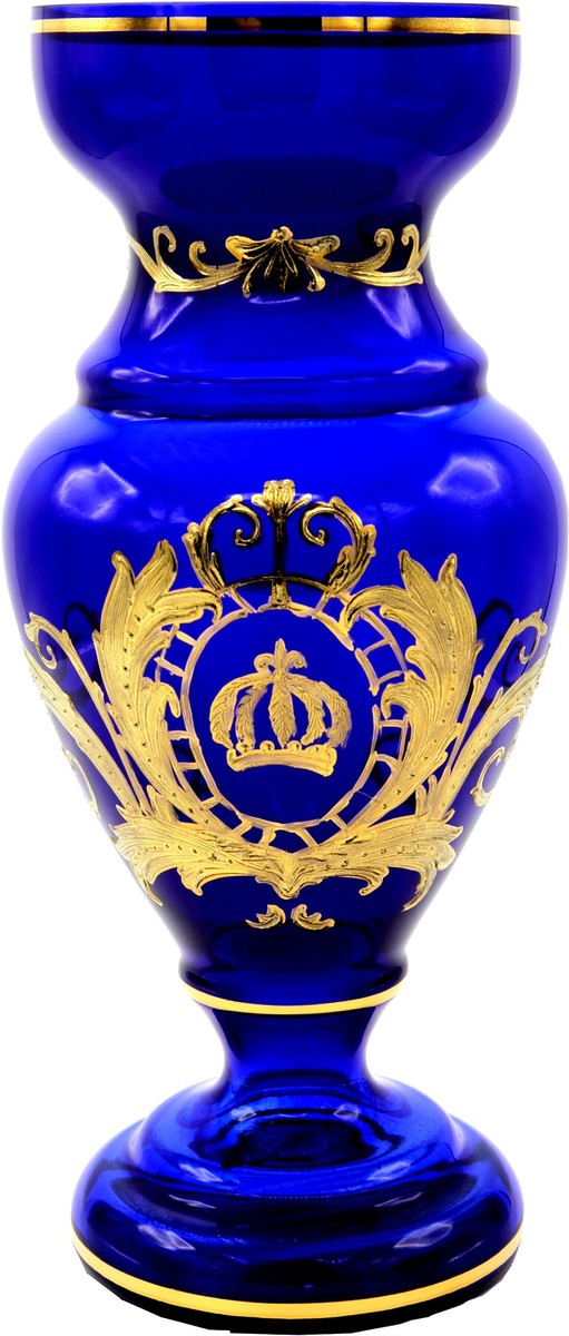 Pompöös by Luxus Pokal Vase mit 24 Karat Vergoldung Blau / Gold Ø 14 x H. 30,5 cm - Pompööse Blumenvase designed by Harald Glööckler