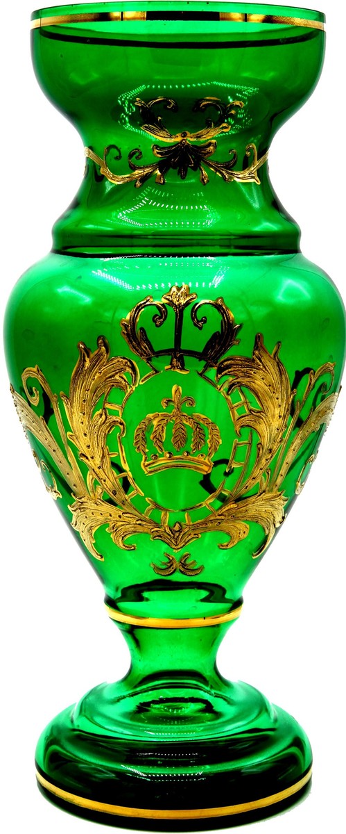 Pompöös by Luxus Pokal Vase mit 24 Karat Vergoldung Grün / Gold Ø 14 x H. 30,5 cm - Pompööse Blumenvase designed by Harald Glööckler