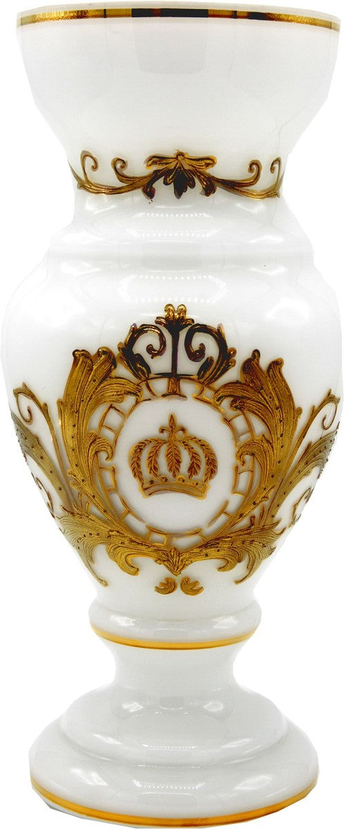 Pompöös by Luxus Pokal Vase mit 24 Karat Vergoldung Weiß / Gold Ø 14 x H. 30,5 cm - Pompööse Blumenvase designed by Harald Glööckler