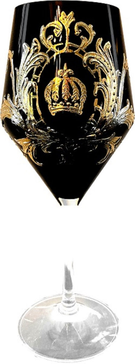 Pompöös by Luxus Rotweinglas Set Schwarz / Gold Ø 8,7 x H. 20,3 cm - Weingläser mit 24 Karat Vergoldung - Pompööse Weingläser designed by Harald Glööckler