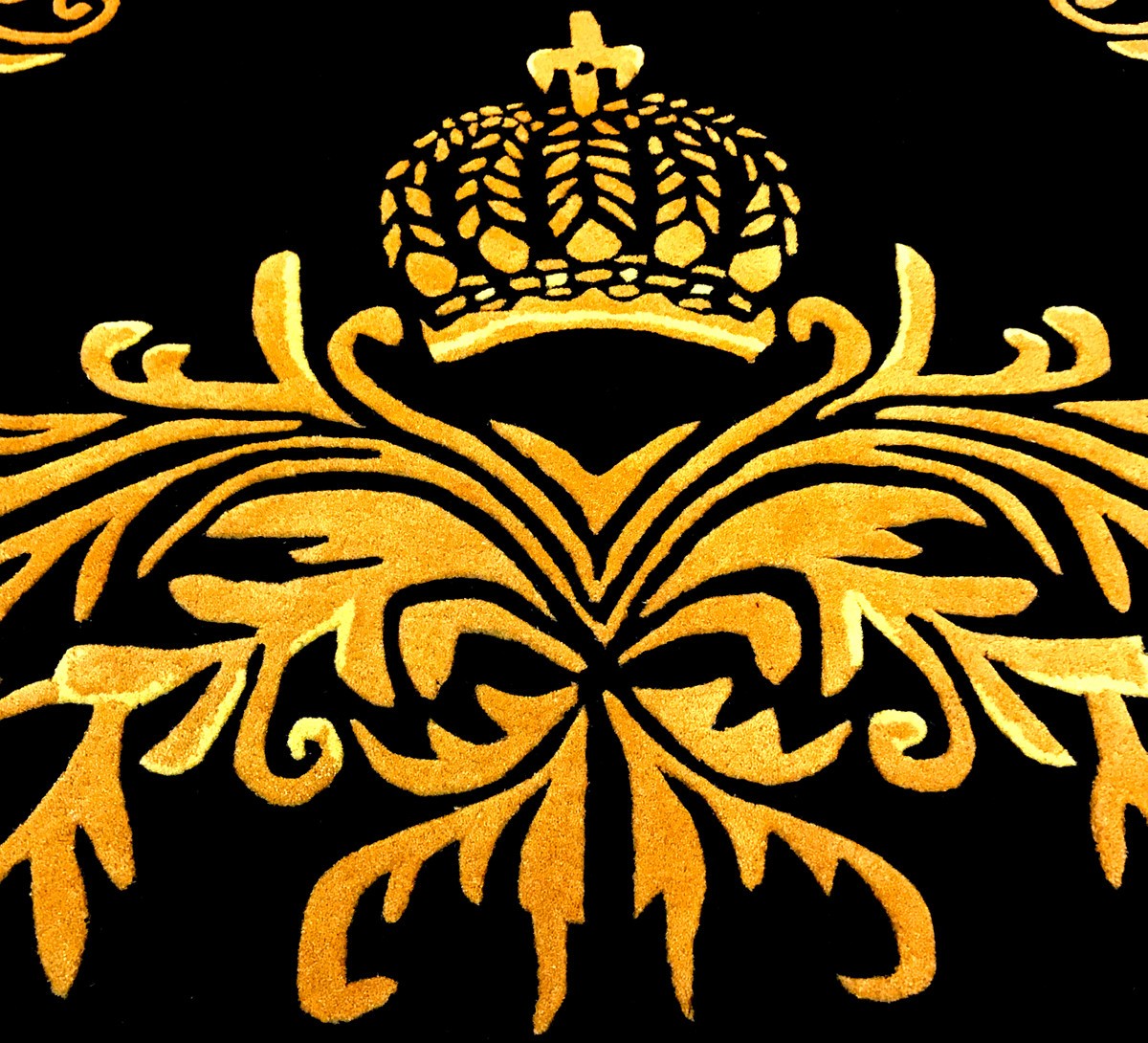 Pompöös by Luxus Teppich von Harald Glööckler - ALLE GRÖßEN - Krone Schwarz / Gold - Barock Design Teppich - Handgewebt aus Wolle