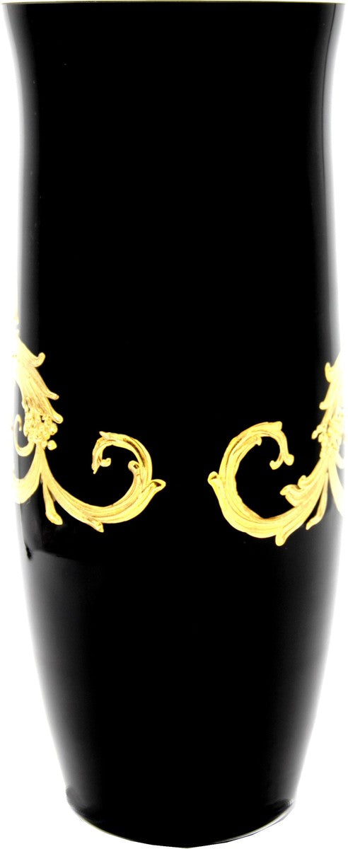 Pompöös by Luxus Vase mit 24 Karat Vergoldung Schwarz / Gold Ø 12,3 x H. 30 cm - Pompööse Blumenvase designed by Harald Glööckler