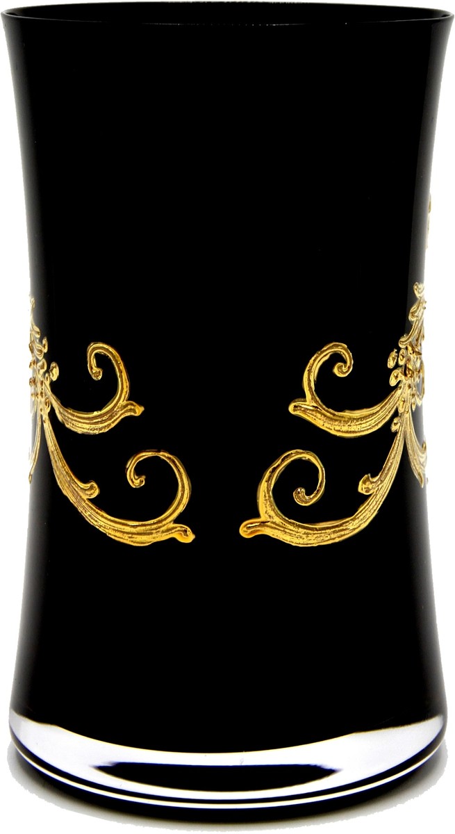 Pompöös by Luxus Wasserglas Set Schwarz / Gold Ø 8 x H. 13 cm - Wassergläser mit 24 Karat Vergoldung - Pompööse Gläser designed by Harald Glööckler