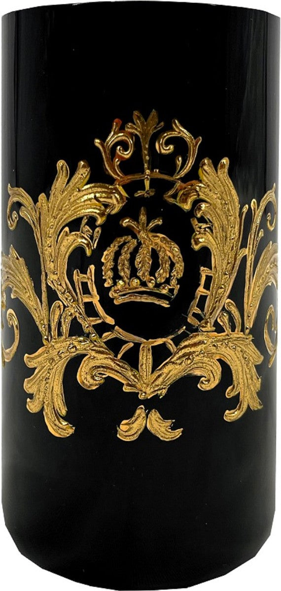 Pompöös by Luxus Wasserglas Set Schwarz / Gold Ø 6,5 x H. 14,5 cm - Wassergläser mit 24 Karat Vergoldung - Pompööse Gläser designed by Harald Glööckler