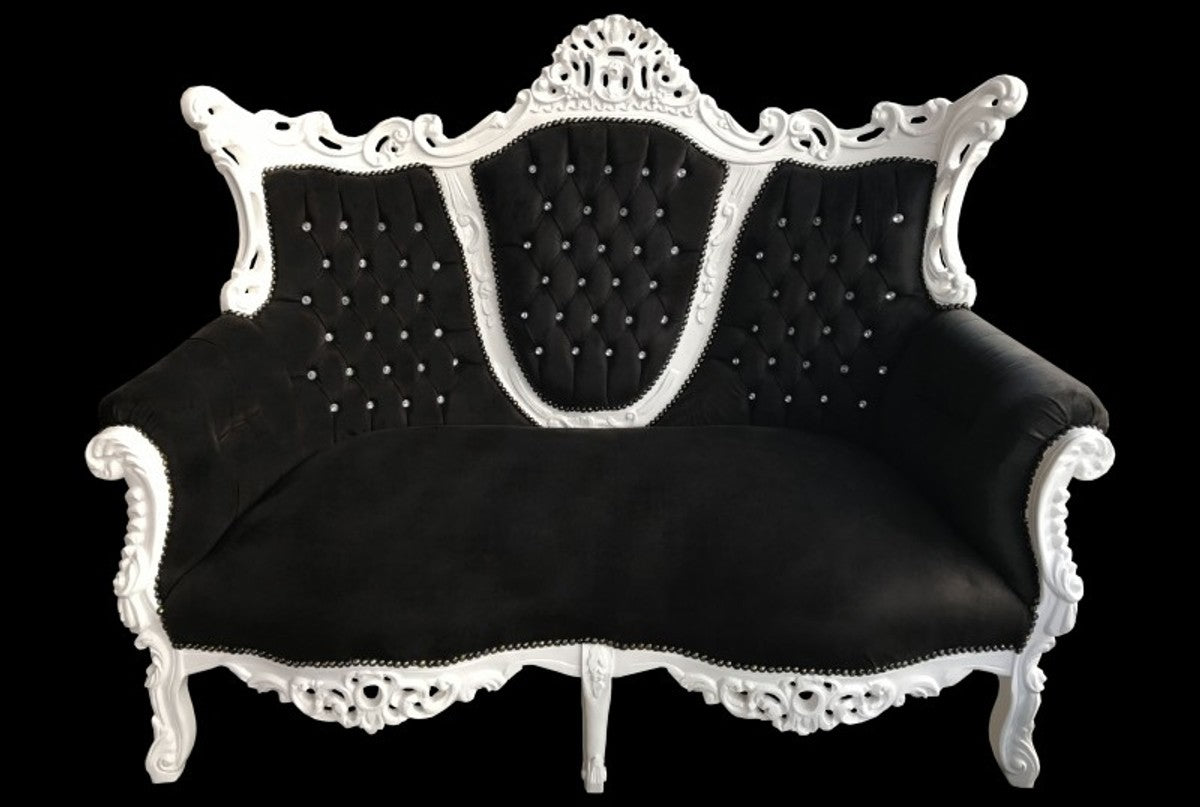 Barock 2-er Sofa Master Schwarz / Weiss mit Bling Bling Glitzersteinen Mod2 - Antik Stil Möbel - Limited Edition