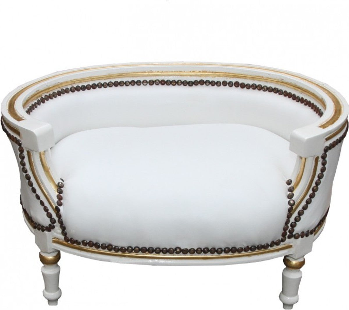 Barock Hunde & Katzen Sofa Weiss / Gold Hundebett & Katzenbett