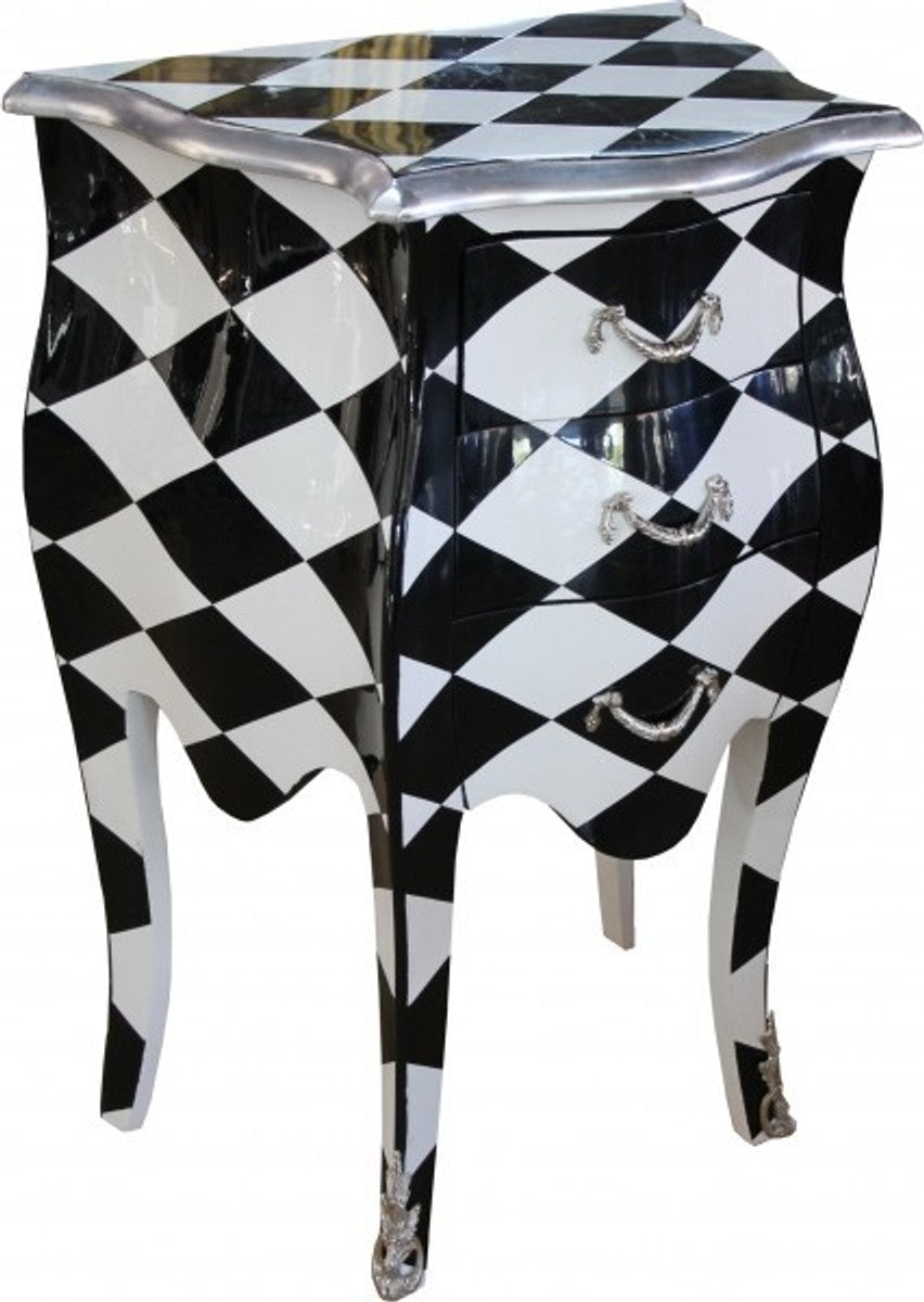 Barock Kommode Karo H 73 cm B 52 cm - Nachttisch Schrank mit 3 Schubladen B!