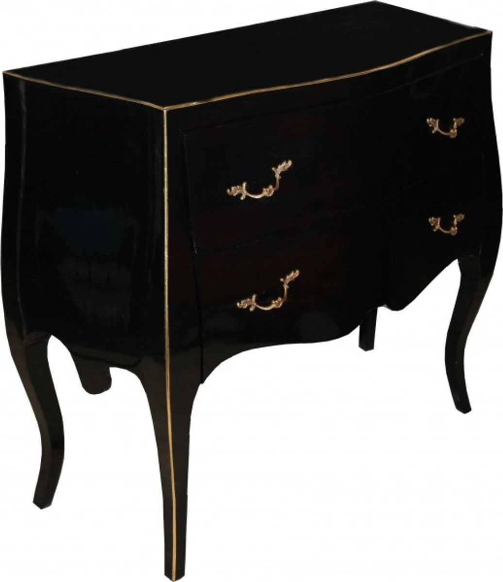 Barock Luxus Kommode Schwarz Gold B 85 cm, H 78 cm, T 37 cm - Barock Möbel