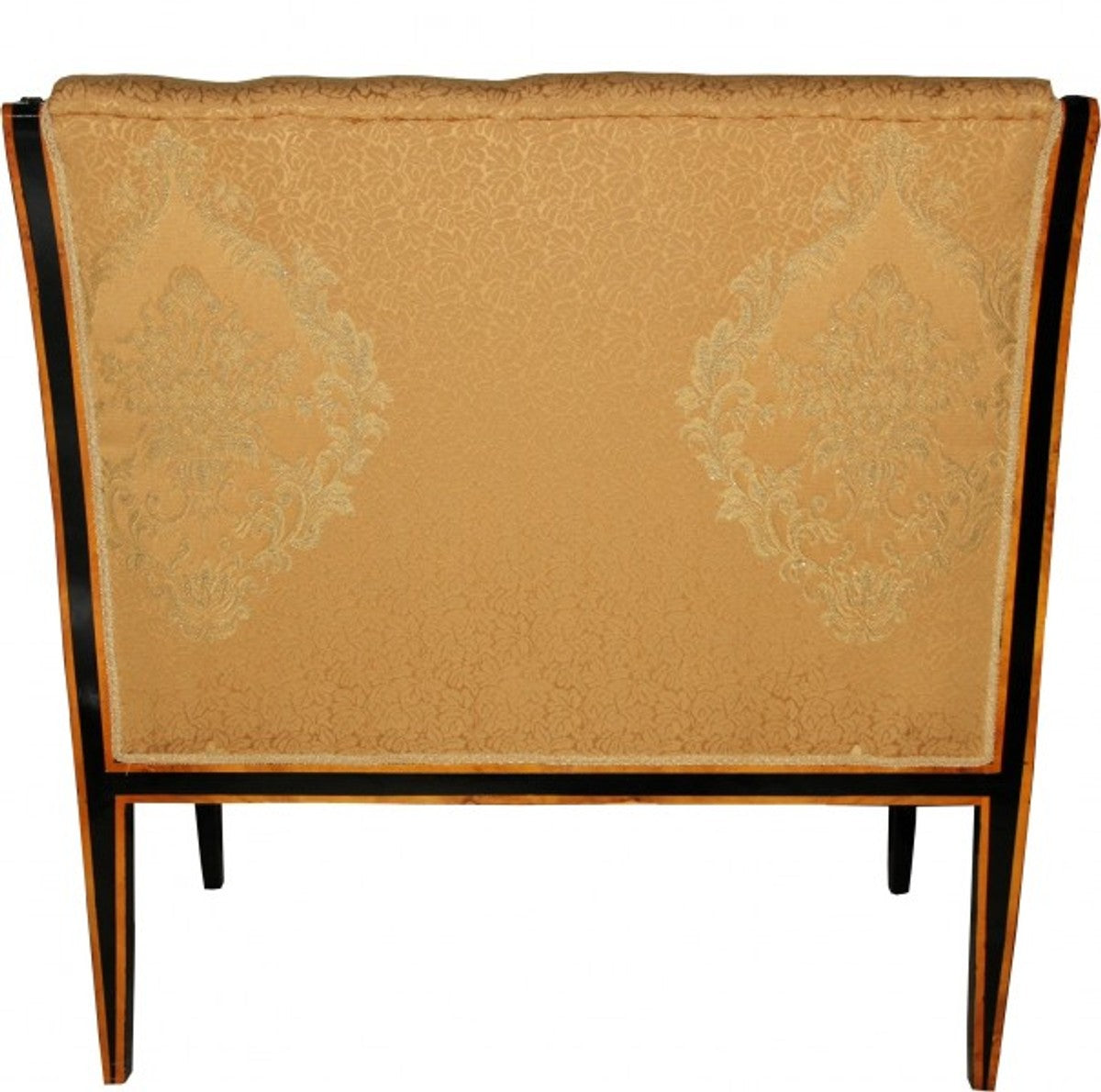 Barock Empire Salon 4-er Set Gold Muster / Schwarz / Mahagoni / Silber - Sitzbank + 2 Sessel + Couchtisch