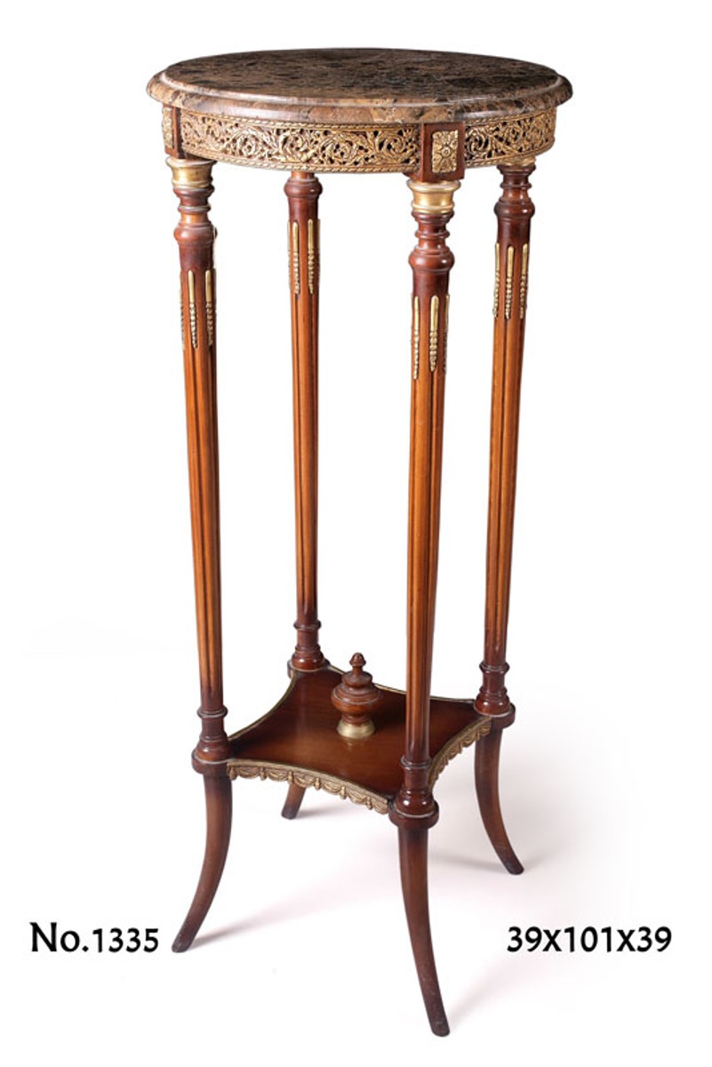 Barock Beistelltisch mit Marmorplatte 39 x 39 x H. 101 cm - Luxus Beistelltisch