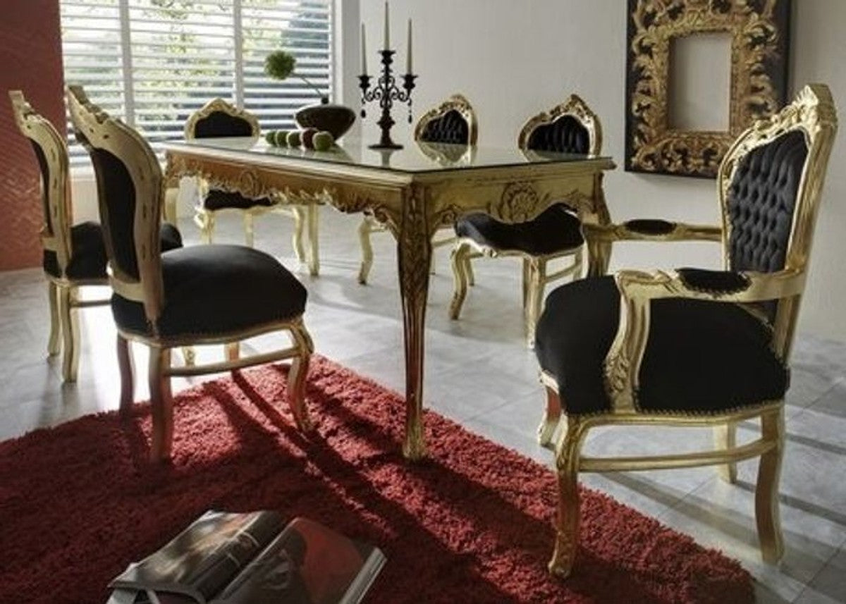 Barock Esszimmer Set Schwarz/Gold - Esstisch + 6 Stühle - Möbel Antik Stil