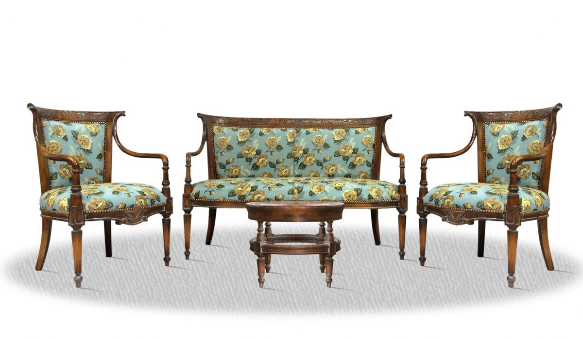 Salon Set antik braun blau mit Blumenmuster - Luxus Kollektion
