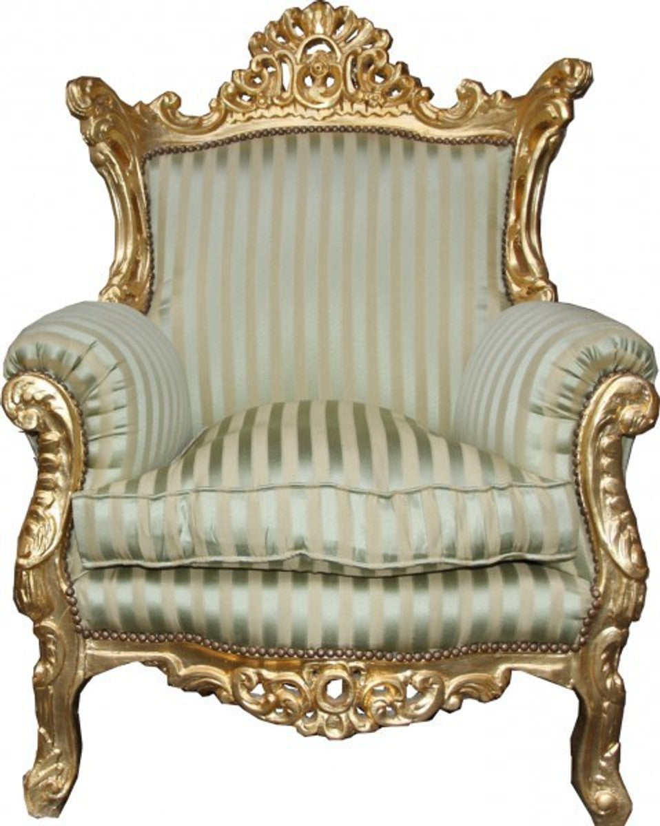 Barock Wohnzimmer Set Master Jadegrün /Beige / Gold Mod2 - 3-er Sofa + 2 Sessel