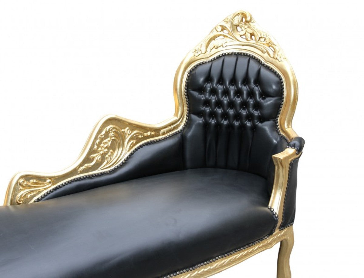 Barock Chaiselongue Mod2 Schwarz/Gold Lederoptik- Barock Möbel