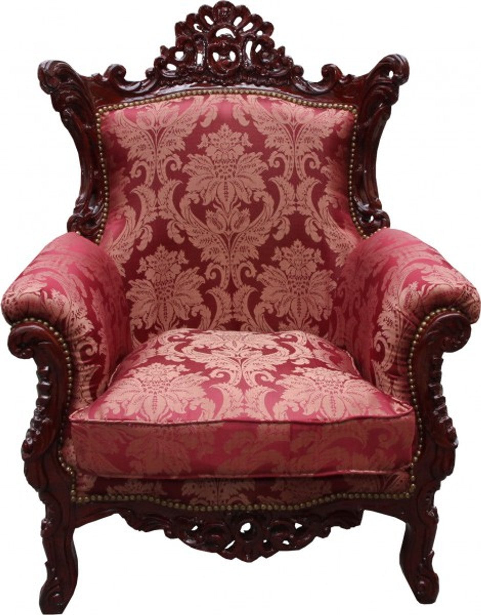Barock Wohnzimmer Set Bordeaux Muster / Braunrot - 3-er Sofa + 2-er Sofa + 1 Sessel - Barock Möbel