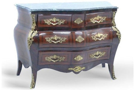 Barock Kommode mit Marmorplatte Mahagonie Braun mit goldenen Metallapplikationen 120 cm - Hotel Collection