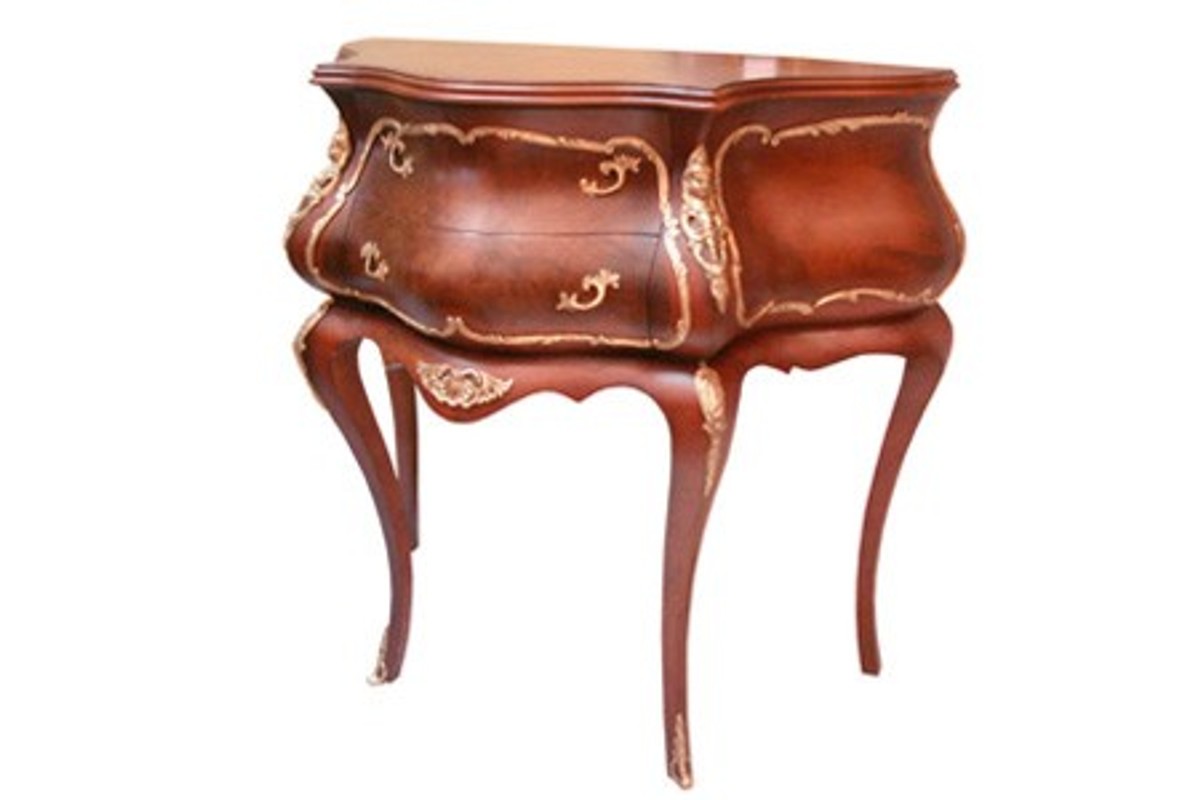 Barock Kommode Mahagoni Braun mit goldenen Metallapplikationen 116 cm - Hotel Collection