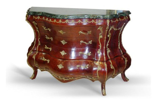 Barock Kommode mit Marmorplatte Mahagoni Braun mit goldenen Metallapplikationen 140 cm - Hotel Collection