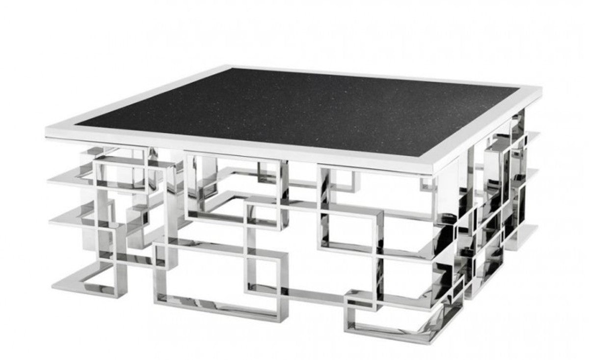 Art Deco Luxus Couchtisch mit Granitplatte 100 x 100 x H. 45 cm - Wohnzimmer Salon Tisch - Hotel Möbel