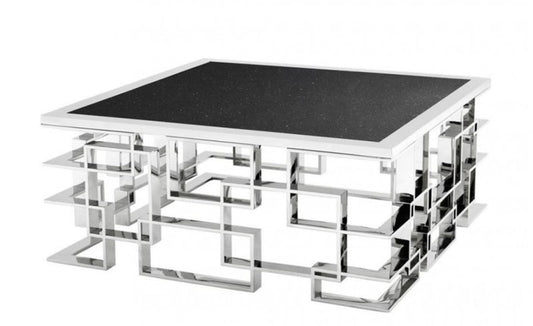 Art Deco Luxus Couchtisch mit Granitplatte 100 x 100 x H. 45 cm - Wohnzimmer Salon Tisch - Hotel Möbel